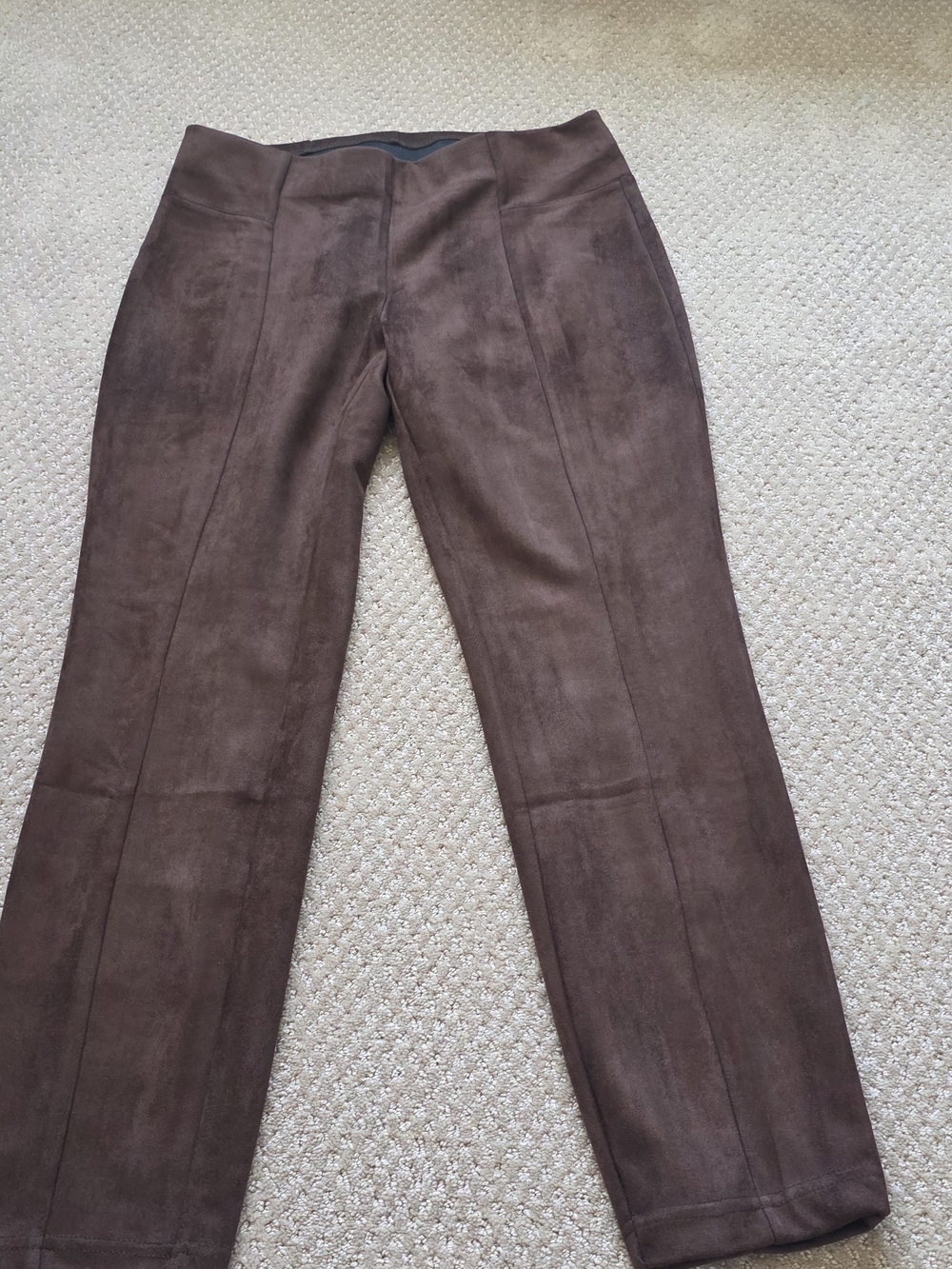 Women's Dark Brown Faux-Suede Straight Leg Pants